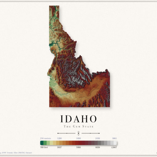 Idaho Elevation Map