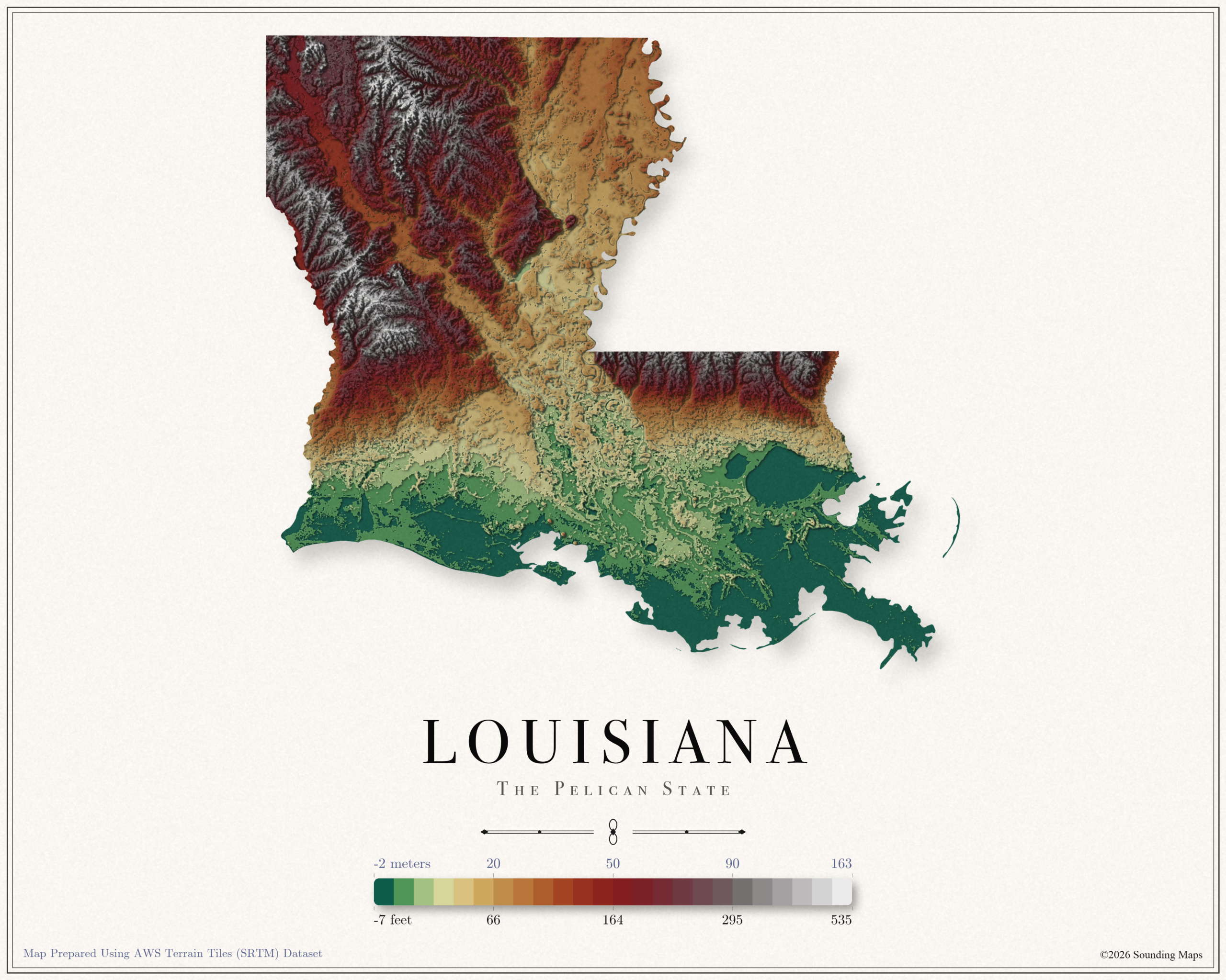 Louisiana Elevation Map