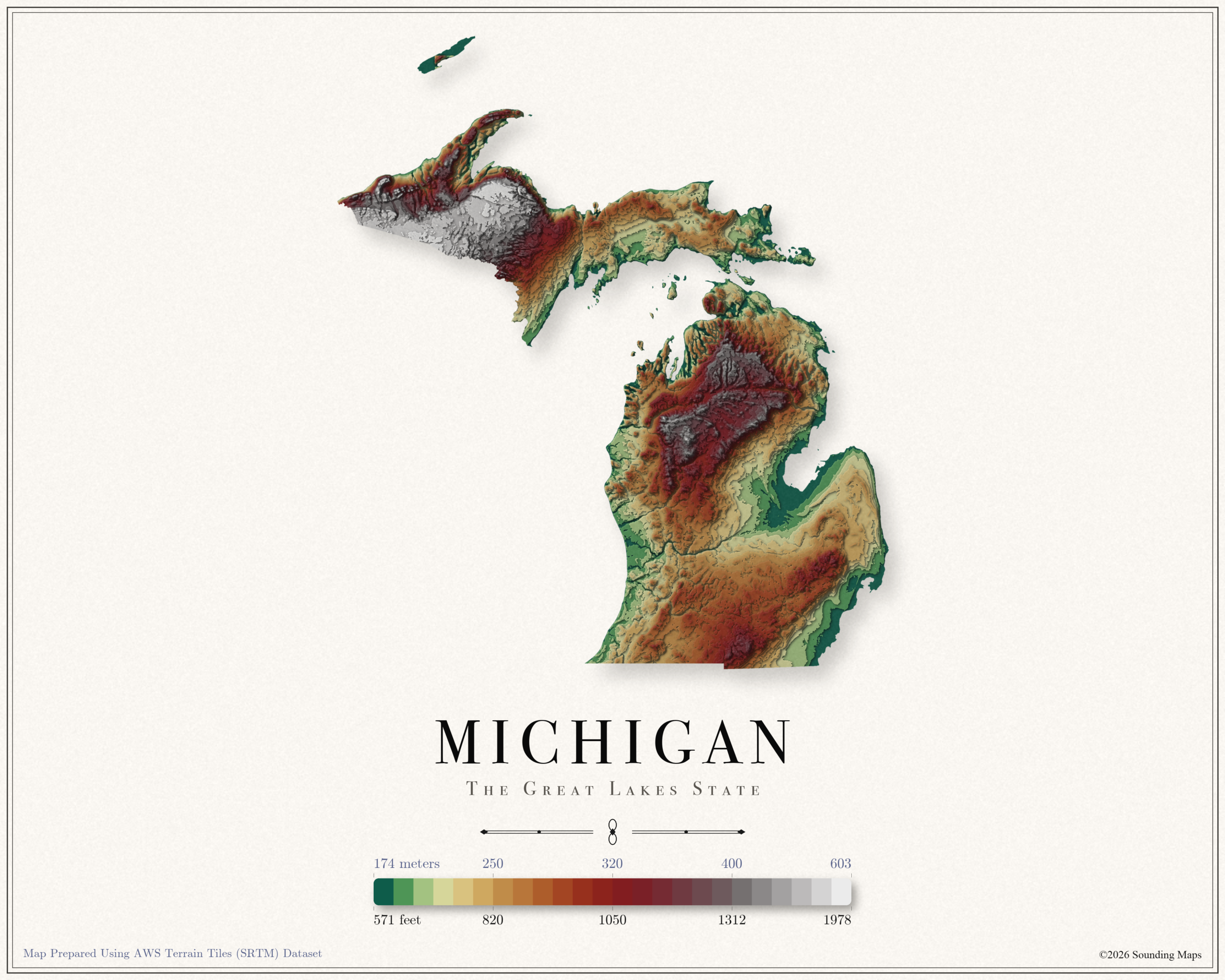 Michigan Elevation Map