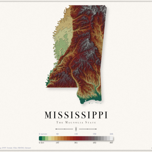 Mississippi Elevation Map
