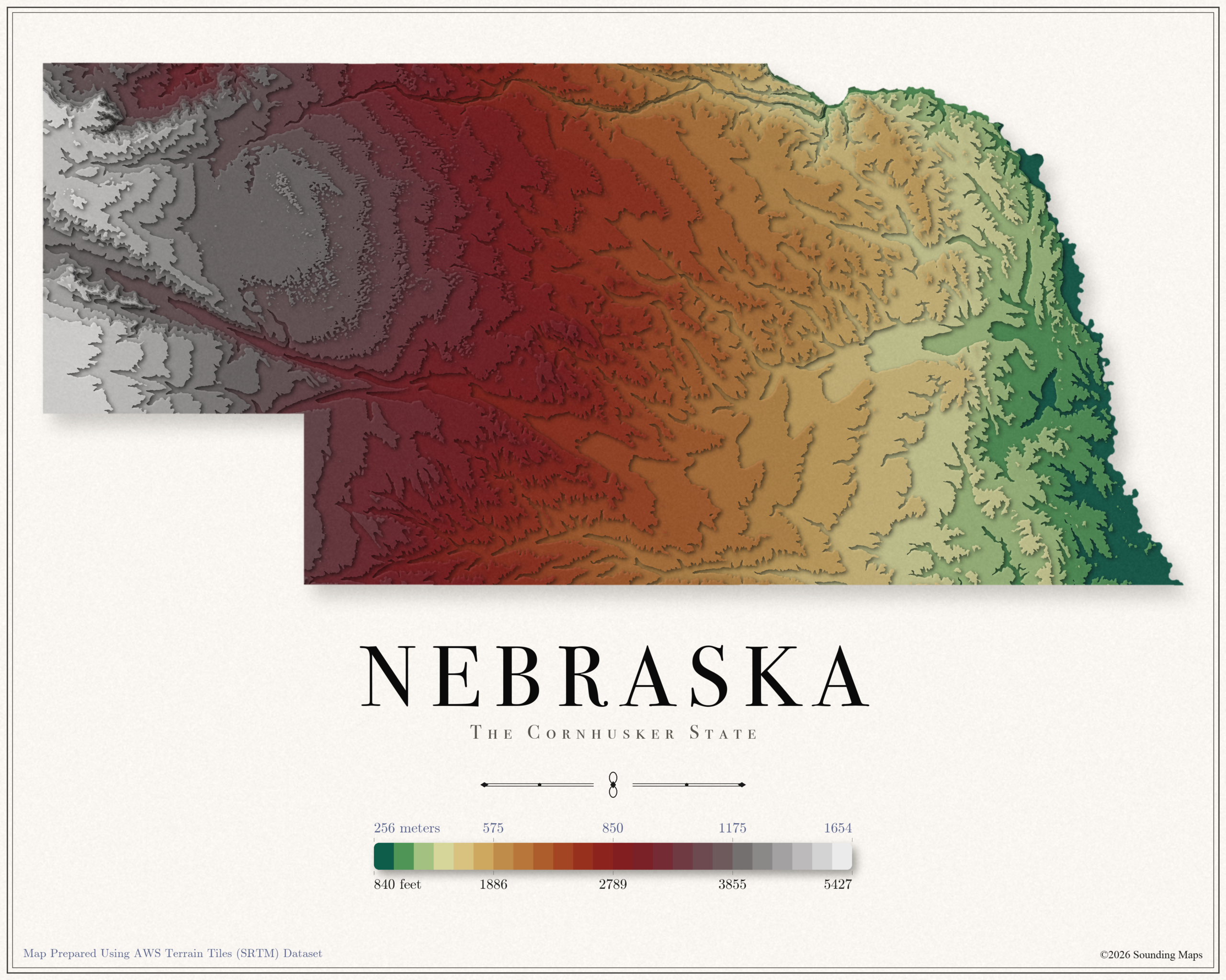 Nebraska Elevation Map