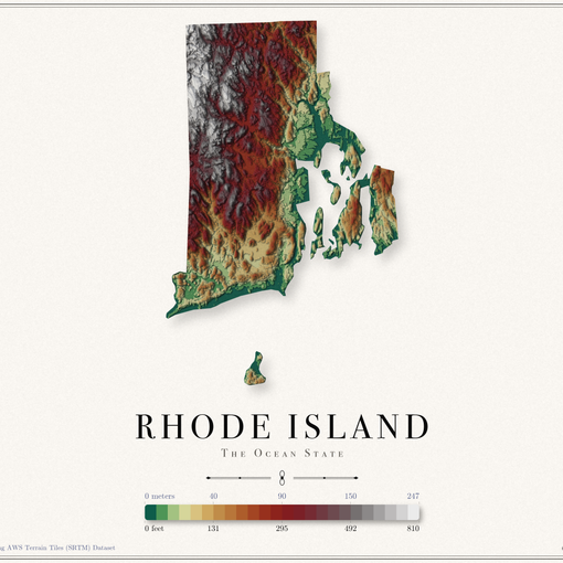 Rhode Island Elevation Map
