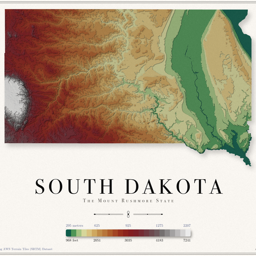 South Dakota Elevation Map